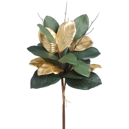 26" Magnolia Leaf Bundle – Green & Gold (Set of 3 Stems)