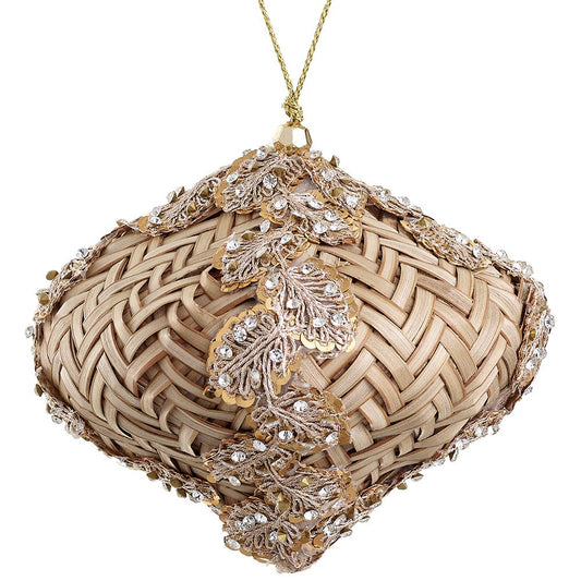 Jeweled Rattan Onion Ornament – Beige & Champagne, 4"