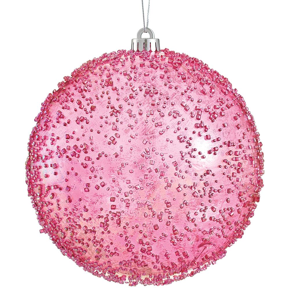 8" Beaded Shatterproof Ball Ornament – Pink