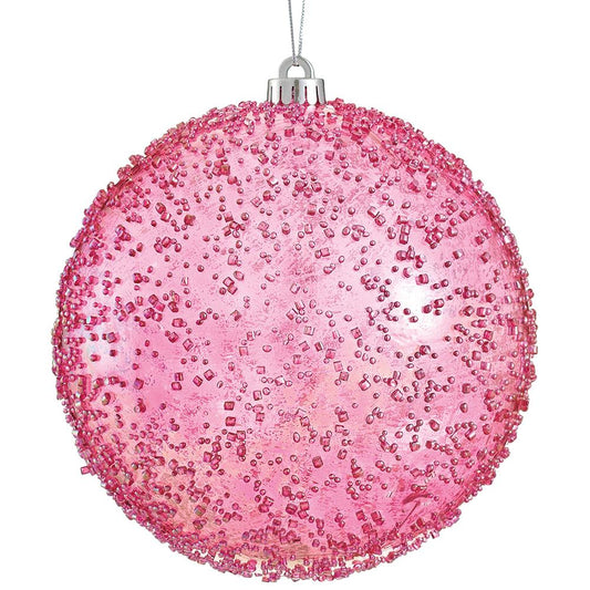 8" Beaded Shatterproof Ball Ornament – Pink