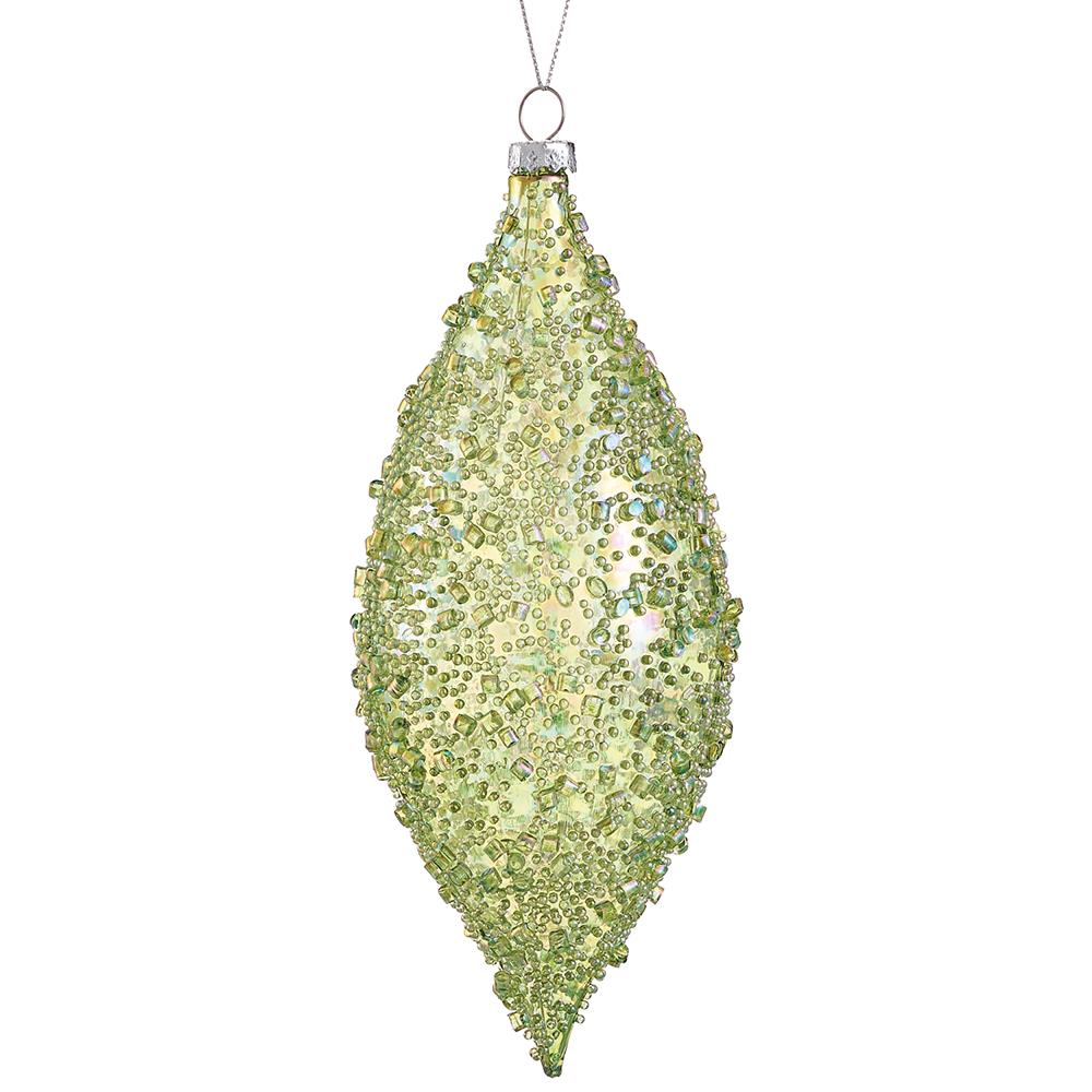 7" Beaded Shatterproof Finial Ornament – Green