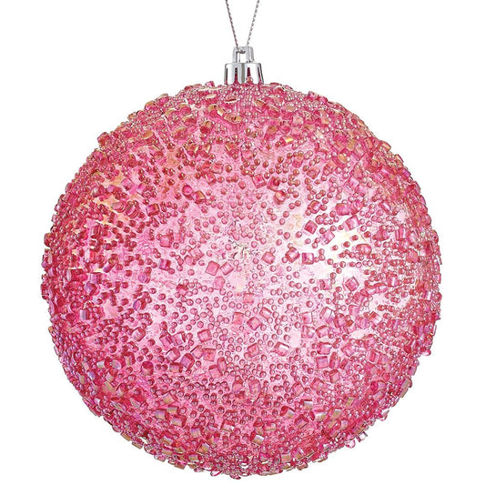 4.75" Beaded Shatterproof Ball Ornament – Pink