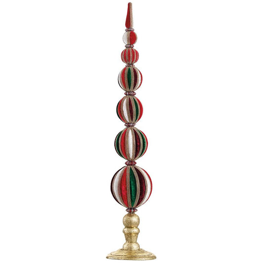 29" Diamond Velvet Ball Tabletop Décor – Red & Green
