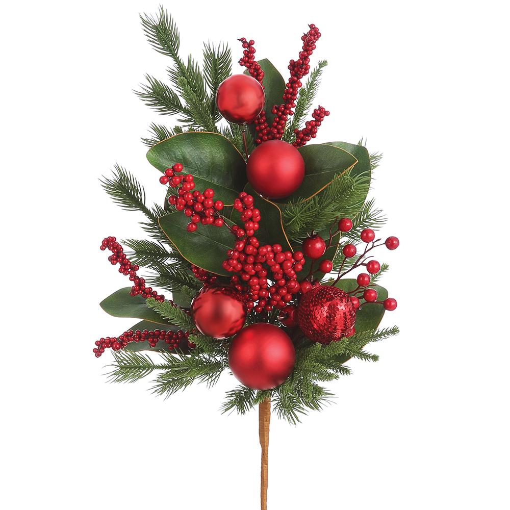 26" Ornament Ball/Berry/Pine Spray – Red &amp; Green
