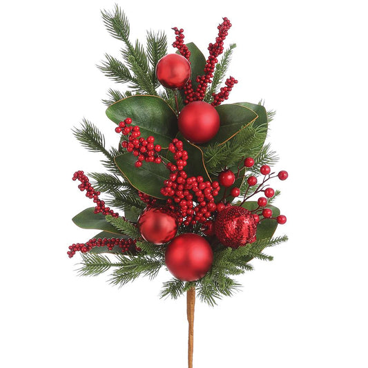26" Ornament Ball/Berry/Pine Spray – Red &amp; Green