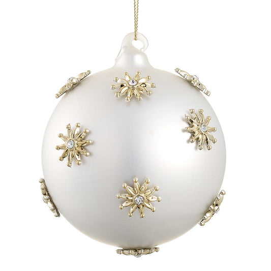 White & Gold Jeweled Snowflake Ornament – 4"