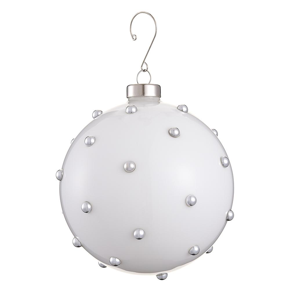 White & Silver Beaded Glass Ball Ornament