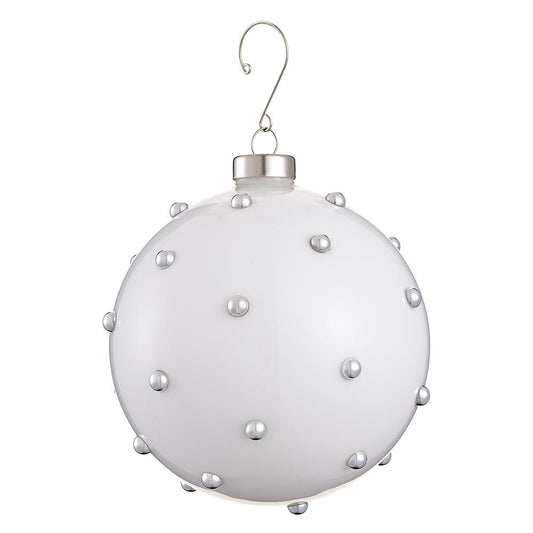 White & Silver Beaded Glass Ball Ornament