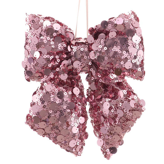 8" Pink Sequin Bow Ornament