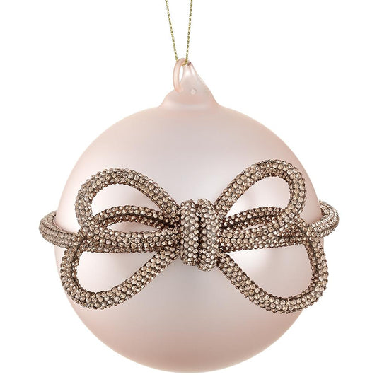 4" Glass Ball Ornament with Diamond Bow – Blush