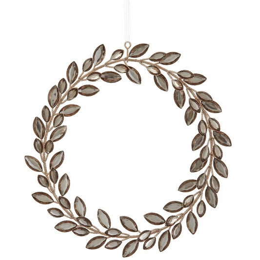 9" Glittered Rhinestone Wreath Ornament – Smoke Gold