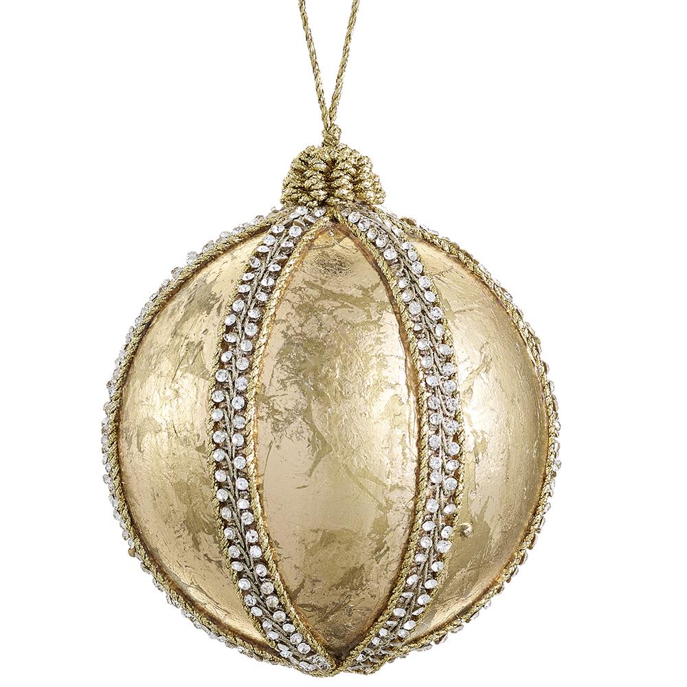 5" Diamond Trim Ball Ornament – Gold
