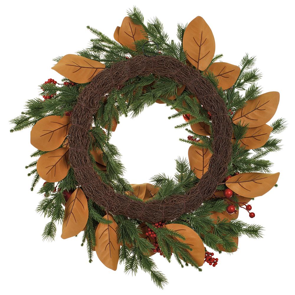 26" Red & Green Ornament Ball, Berry & Pine Wreath