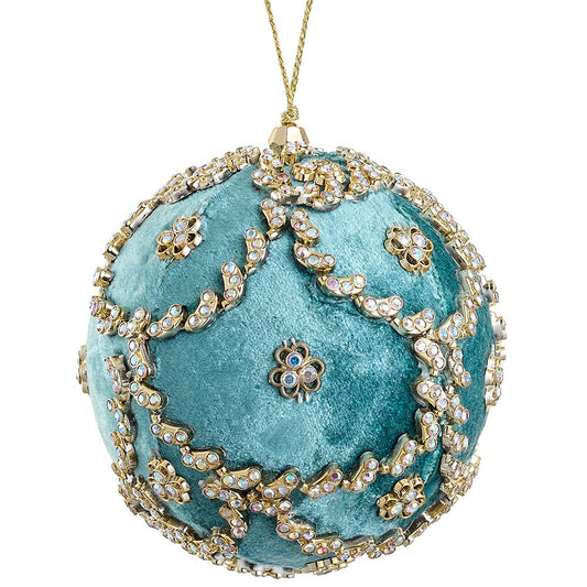 4" Diamond Velvet Ball Ornament – Turquoise