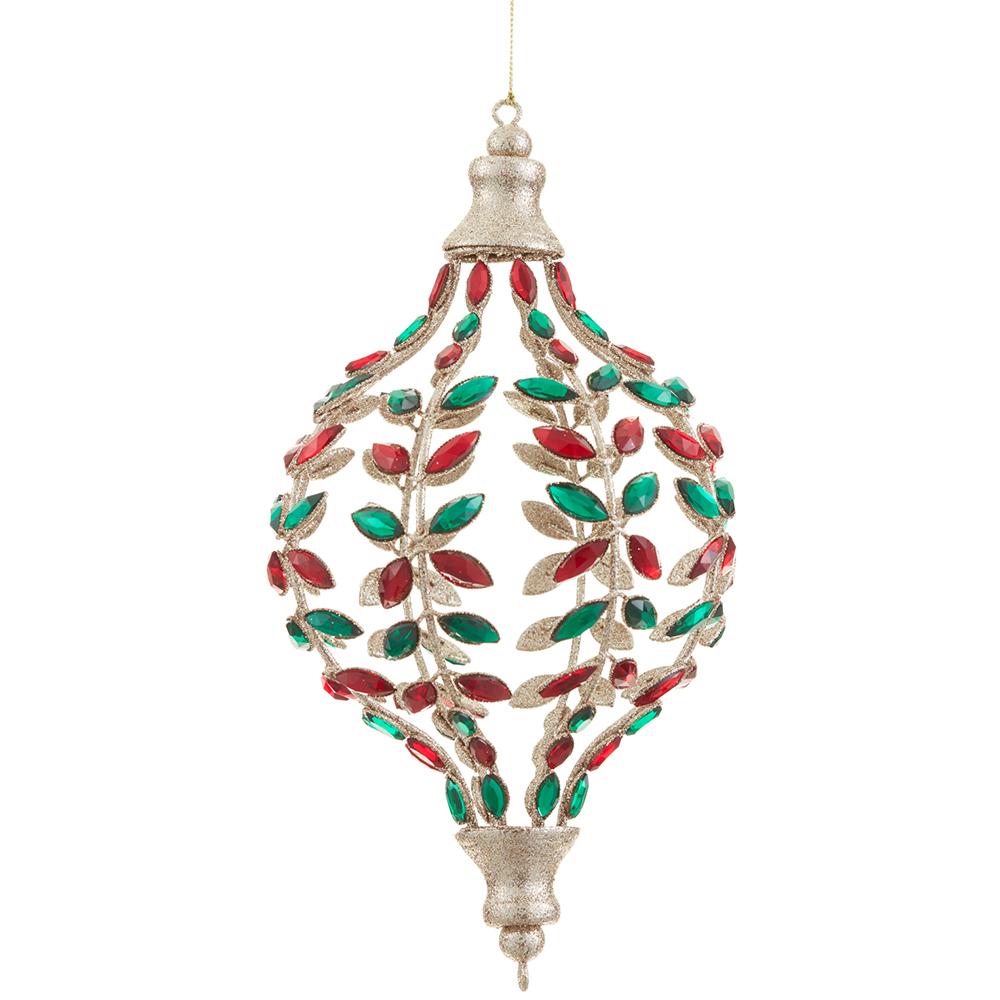 Glittered Red & Green Rhinestone Finial Ornament