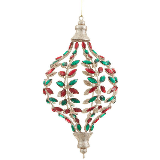 Glittered Red & Green Rhinestone Finial Ornament