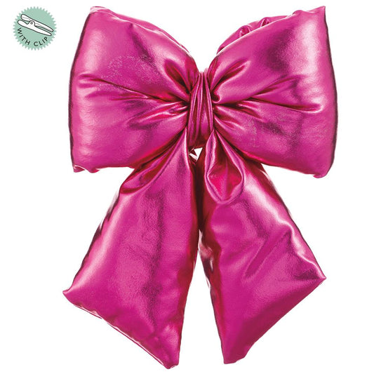 Metallic Bow with Clip – Hot Pink, 8"