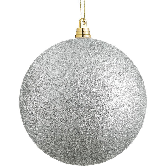 Glittered Plastic Ball Ornament – Silver, 4"