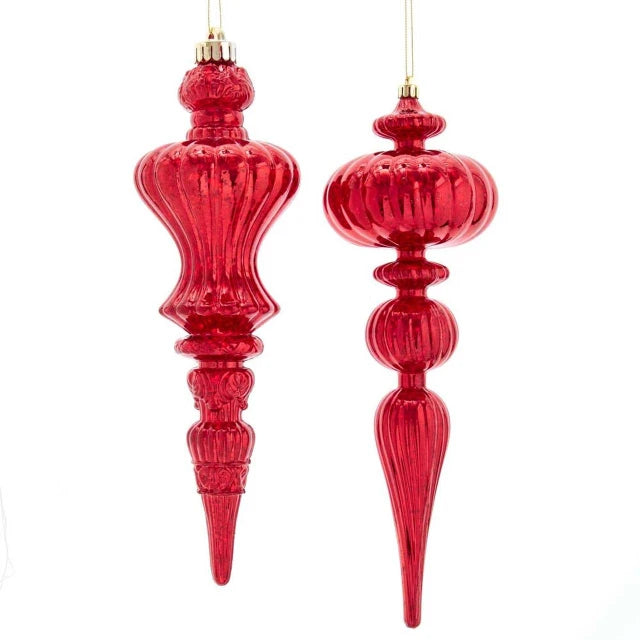 12" Red Distressed Finial Ornament