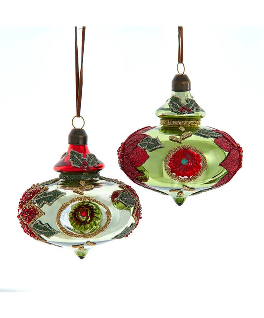 Kurt Adler Glass Gold & Olive Reflector Finial Ornaments – 6"