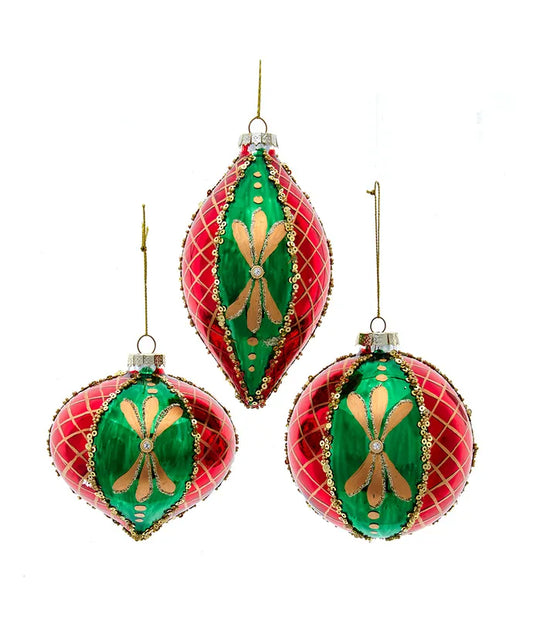 Kurt Adler Glass Red & Green Diamond Lattice Ornaments – Sold Separately