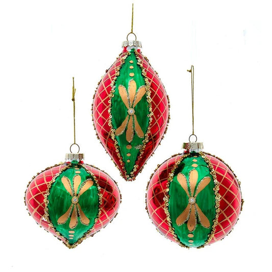 4" Jeweled Red & Green Glass Ornaments