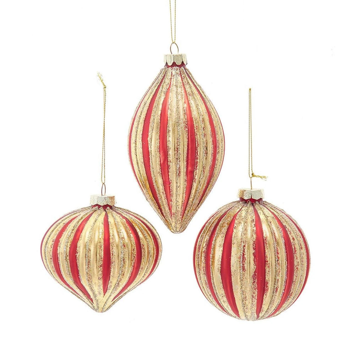 4" Red & Gold Striped Glass Ornaments