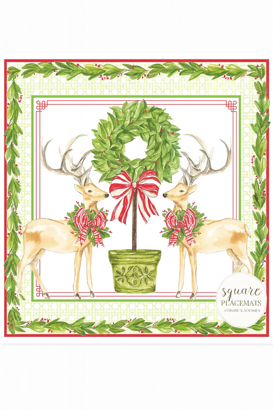 Holiday Deer & Wreath Square Paper Placemats – 20 Pack