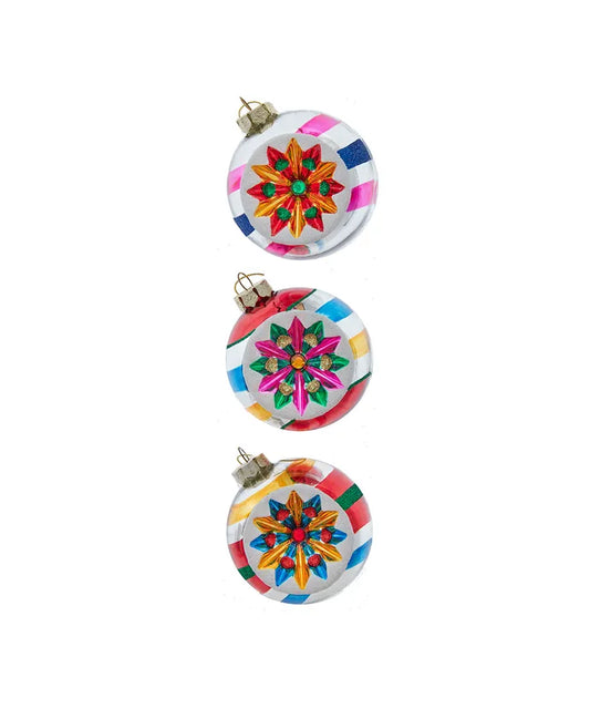 80MM Glass Multicolor Reflector Ornaments, 3-Piece Box