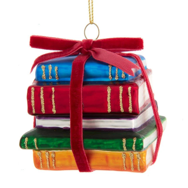 Glass Christmas Book Stack Ornament – 3"