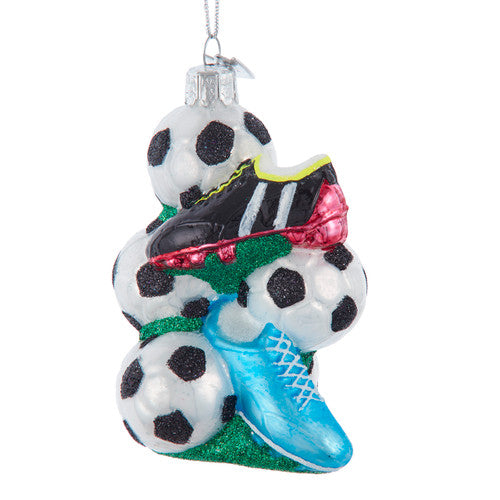 Noble Gems™ Soccer Balls &  Cleats Glass Ornament – 4"