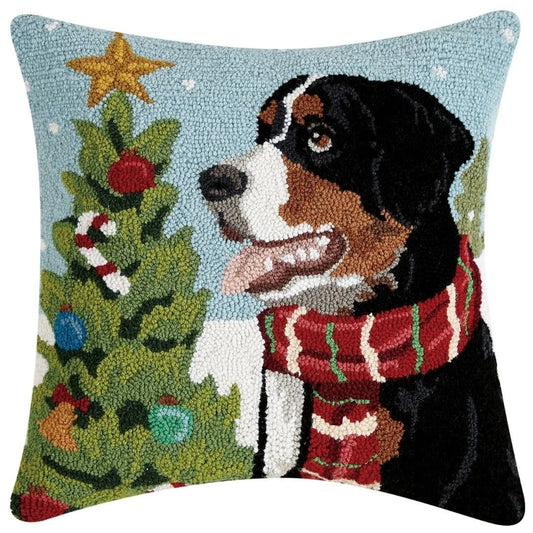 Bernese Mountain Dog Christmas Hook Pillow – 18" x 18"