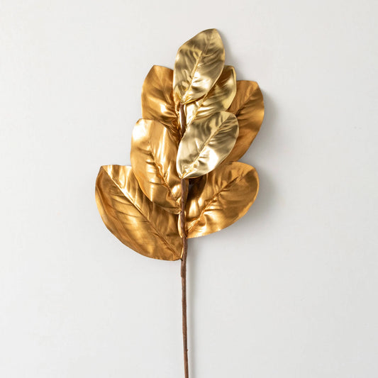 28” Gold & Copper Magnolia Leaf Stem