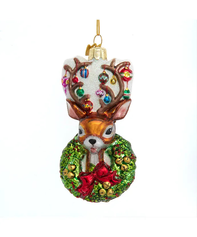 Noble Gems™ Glass Traditional Deer With Wreath Ornament