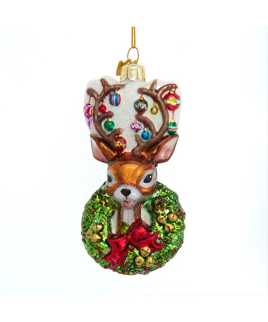 Noble Gems™ Glass Traditional Deer With Wreath Ornament