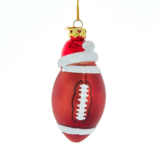 3.5" Noble Gems™ Glass Football with Santa Hat Ornament
