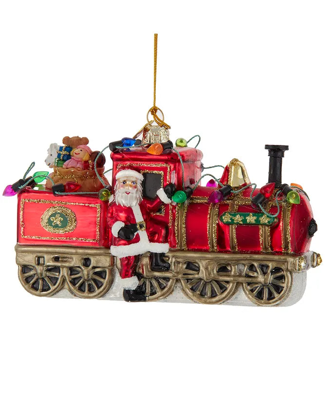 Noble Gems™ Glass Santa With Train Ornament