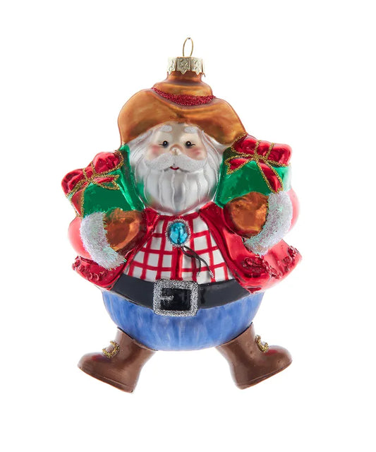 Noble Gems™ Glass Western Santa Ornament – 5"