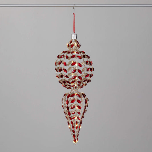 Lighted Red & Gold Jeweled Finial Ornament – 15"