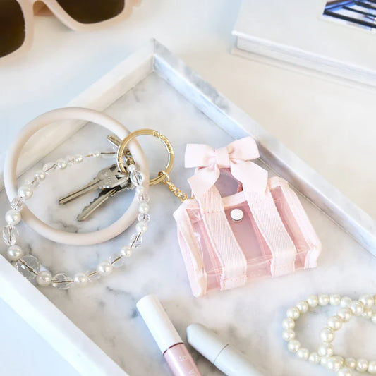 Ballet Pink Bow Mini Jelly Tote Keychain – 3" x 2.5"