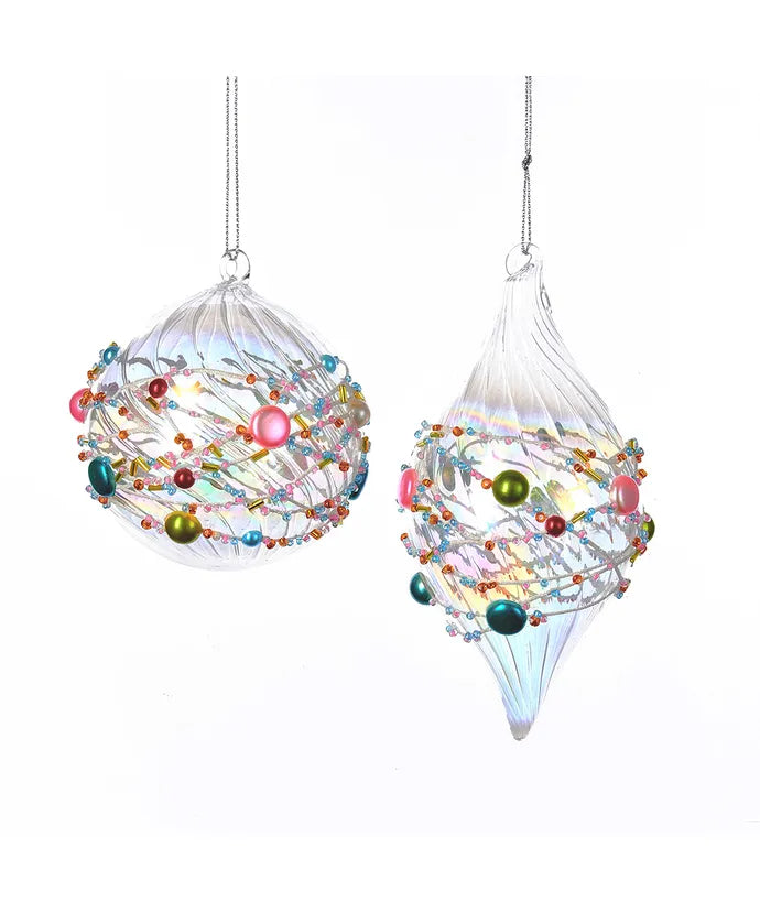 Glass Multicolored Beaded Ornaments – Ball or Finial (Sold Separately)