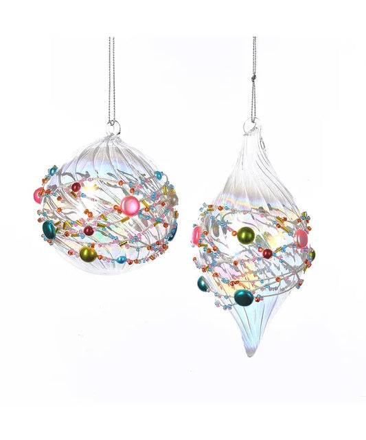 Glass Multicolored Beaded Ornaments – Ball or Finial (Sold Separately)