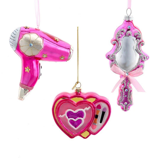 4.75" Pretty in Pink Glass Beauty Ornaments