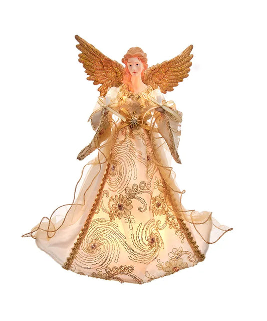 16" UL 10-Light Ivory & Gold Angel Treetop